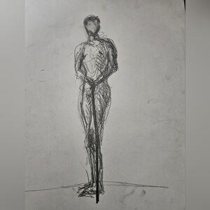 Figure Study Charcoal Sketch - Monochrome Standing Nude
